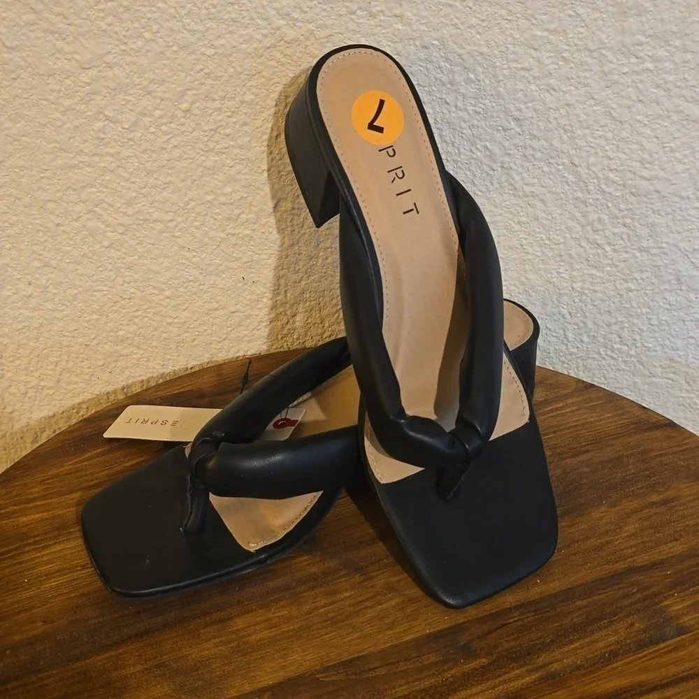 Esprit| Womens Black Square Toe Slip On Heel  Slides Careerwear Thongs Sz.8.5 - Picture 8 of 11